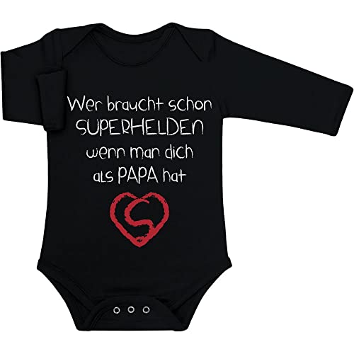 Shirtgeil Baby Strampler Junge Mädchen Wer Braucht SUPERHELDEN Wenn Man Dich Als Papa Hat 0-3 Monate Schwarz von Shirtgeil