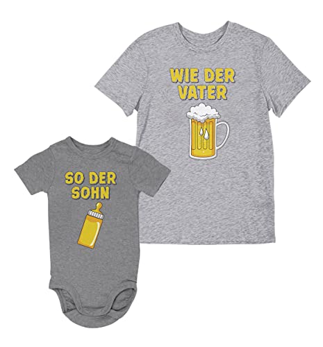 Wie der Vater so der Sohn Partnerlook Papa Baby Geschenk Set T-Shirt & Babybody Papa Grau X-Large/Baby Grau 18M von Shirtgeil