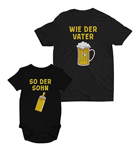 Wie der Vater so der Sohn Partnerlook Papa Baby Geschenk Set T-Shirt & Babybody Papa Schwarz 3X-Large/Baby Schwarz Newborn von Shirtgeil