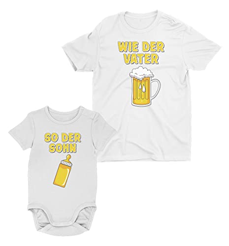 Wie der Vater so der Sohn Partnerlook Papa Baby Geschenk Set T-Shirt & Babybody Papa Weiß Large/Baby Weiß 12M von Shirtgeil