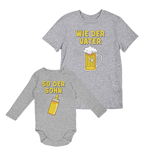 Wie der Vater so der Sohn Partnerlook Papa Baby Set mit T-Shirt & Langarm Body Papa Grau Large/Baby Grau Newborn von Shirtgeil
