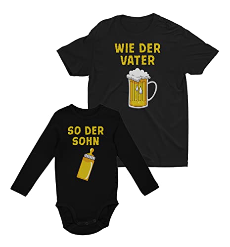 Wie der Vater so der Sohn Partnerlook Papa Baby Set mit T-Shirt & Langarm Body Papa Schwarz Medium/Baby Schwarz 18M von Shirtgeil