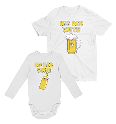 Wie der Vater so der Sohn Partnerlook Papa Baby Set mit T-Shirt & Langarm Body Papa Weiß Medium/Baby Weiß 6M von Shirtgeil