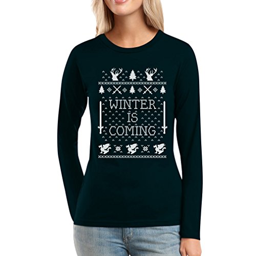 Winter is Coming Damen Langarm-Schwarz Small T-Shirt - Motiv für Weihnachten von Shirtgeil