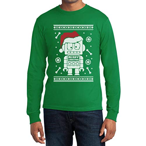 Witziger Roboter Hässlicher Weihnachtspullover Motiv Langarm T-Shirt Medium Grün von Shirtgeil