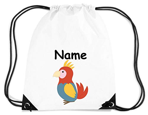 ShirtInStyle Kinder Gym Sack Turnbeutel Papagei mit Wunschnamen Farbe Weiss von ShirtInStyle