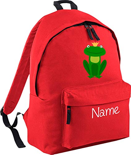 ShirtInStyle Kinder Rucksack Frosch mit Name veredelt, Wunschtext individuell, ideal für Kita, Sport und Freizeit, Farbe Rot von ShirtInStyle