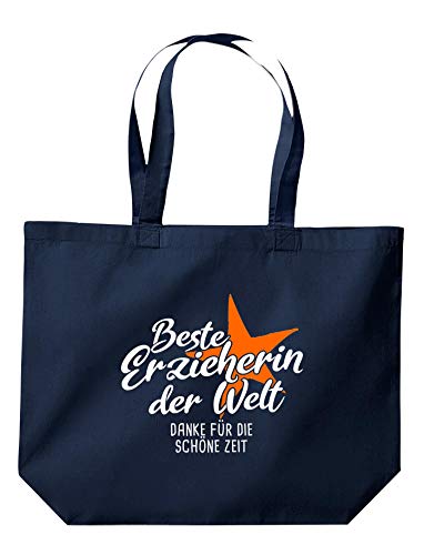 ShirtInStyle Beutel Tasche, Beste Erzieherin Der Welt Danke Für Die Schöne Zeit, Jute, Shopper, Beutel, Tasche, Kita Schule Hort Abschluß Abschied, Farbe Navy von ShirtInStyle