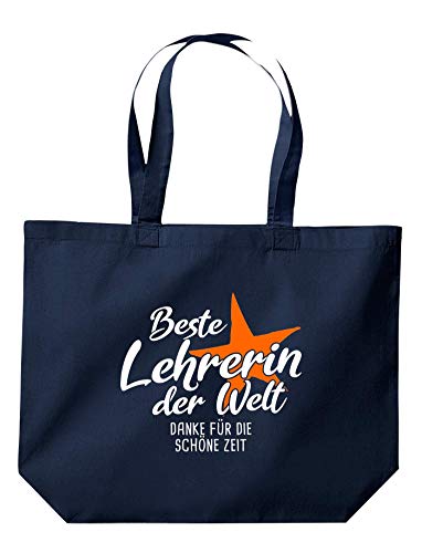 ShirtInStyle Beutel Tasche, Beste Lehrerin Der Welt Danke Für Die Schöne Zeit, Jute, Shopper, Beutel, Tasche, Kita Schule Hort Abschluß Abschied, Farbe Navy von ShirtInStyle