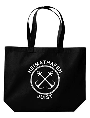 ShirtInStyle Beutel Tasche, Heimathafen Juist Tasche Großer Beutel, Jute, Shopper, Beutel, Tasche, Urlaub, Meer, See, Heimatort, Urlaub, Zu Haus, Farbe Schwarz von ShirtInStyle