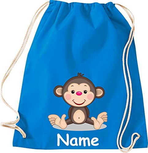 ShirtInStyle Gym Sack Kinder Turnbeutel Tiere Affe mit Wunschnamen, Beutel Tasche Hort Kita, Farbe sapphire von ShirtInStyle