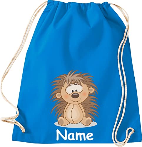 ShirtInStyle Gym Sack Kinder Turnbeutel Tiere Igel mit Wunschnamen, Beutel Tasche Hort Kita, Farbe sapphire von ShirtInStyle