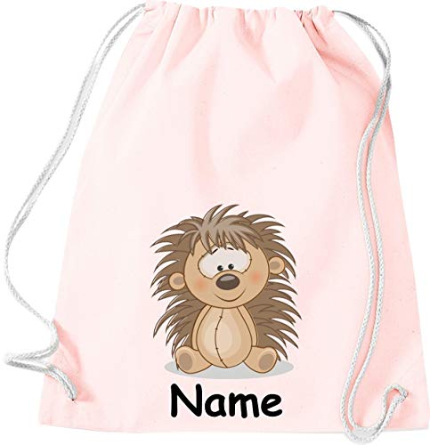 ShirtInStyle Gym Sack Kinder Turnbeutel Tiere Igel mit Wunschnamen, Beutel Tasche Hort Kita, Farbe pastellrosa von ShirtInStyle