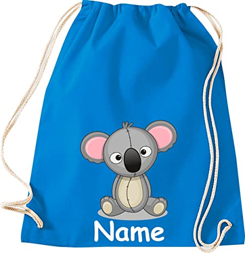 ShirtInStyle Gym Sack Kinder Turnbeutel Tiere Koala mit Wunschnamen, Beutel Tasche Hort Kita, Farbe sapphire von ShirtInStyle