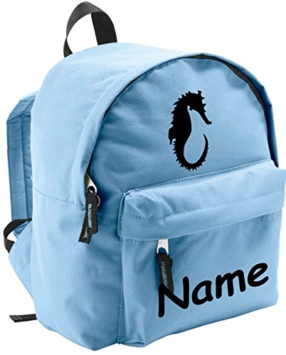 ShirtInStyle Kinder Rucksack Seepferdchen, mit Name veredelt, ideal für Kita, Farbe hellblau von ShirtInStyle