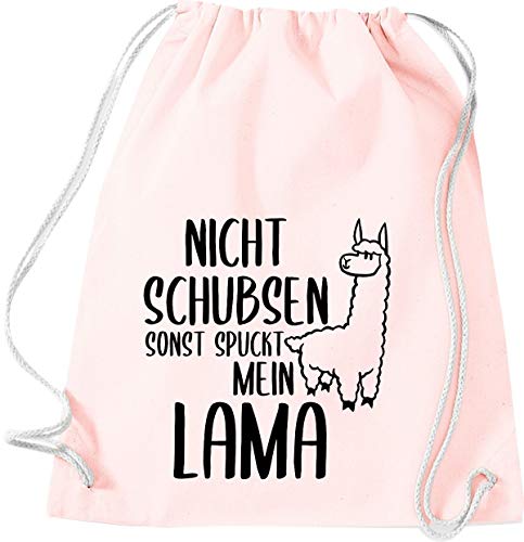 ShirtInStyle Turnbeutel, Nicht Schubsen Sonst Spuckt Mein Lama Alpaka, Gym Sack Tasche Beutel, Farbe Pastellrosa von ShirtInStyle