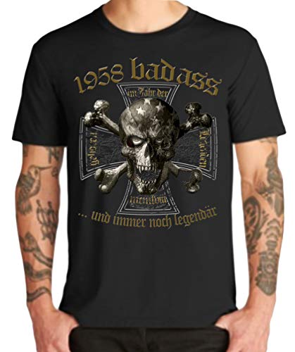 1958 Geschenk Geburtstag Shirt 60 Badass Skull Legendär Totenkopf Eisernes Kreuz, Birthday (XXL, Badass) von Shirtmatic