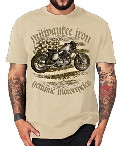 Biker T-Shirt Milwaukee Iron Legends Chopper Bobber V2 Motorrad Motorcycle (L, Ironhead Sand) von Shirtmatic