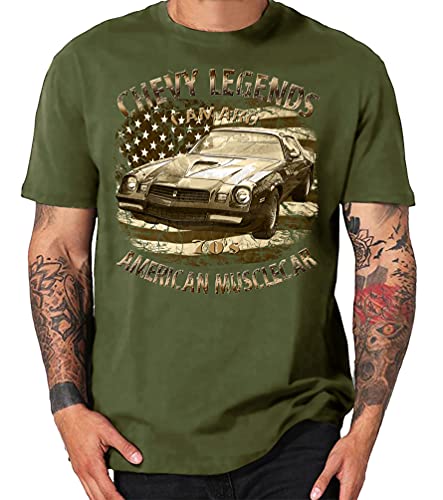 Chevy American Vintage musclecars Oldtimer Hot Rod USA T-Shirt (L, 70s Camaro 2 Oliv) von Shirtmatic