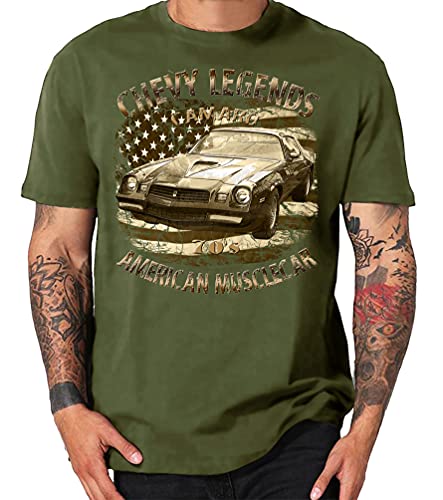 Chevy American Vintage musclecars Oldtimer Hot Rod USA T-Shirt (XL, 70s Camaro 2 Oliv) von Shirtmatic