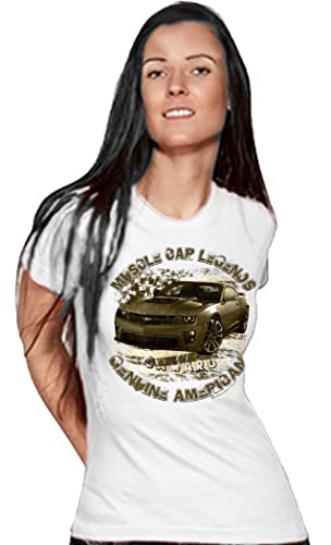 Chevy American musclecar modern Camaro USA T-Shirt (M, Girl USA Weiss) von Shirtmatic
