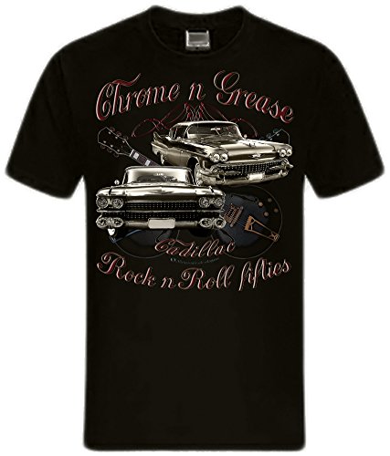 Chrome Grease Motor Rock Guitars Hot Rod Rock n Roll Rockabilly T-Shirt (4XL, 50s Cadillac Black) von Shirtmatic