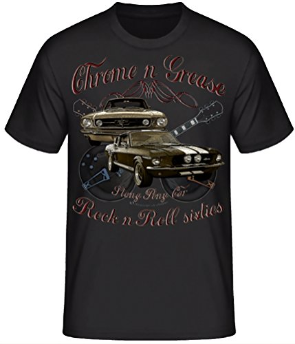 Chrome Grease Motor Rock Guitars Hot Rod Rock n Roll Rockabilly T-Shirt (S, 60 Stang schwarz) von Shirtmatic