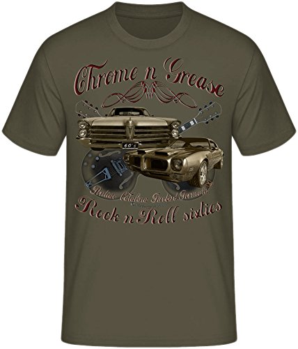 Chrome Grease Motor Rock Guitars Hot Rod Rock n Roll Rockabilly T-Shirt (S, 60s Pontiac Oliv) von Shirtmatic