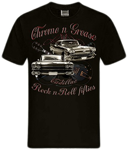 Chrome Grease Motor Rock Guitars Hot Rod Rock n Roll Rockabilly T-Shirt (XL, 50s Cadillac Black) von Shirtmatic