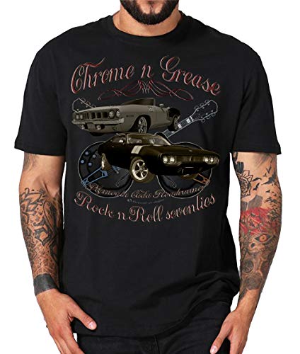 Chrome Grease Motor Rock Guitars Hot Rod Rock n Roll Rockabilly T-Shirt (XL, Plymouth) von Shirtmatic