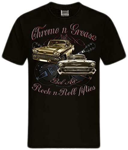 Chrome Grease Motor Rock Guitars Hot Rod Rock n Roll Rockabilly T-Shirt (XXL, 50s Bel Air Black) von Shirtmatic