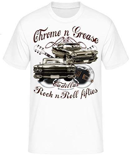 Chrome Grease Motor Rock Guitars Hot Rod Rock n Roll Rockabilly T-Shirt (XXL, Cadillac Weiss) von Shirtmatic