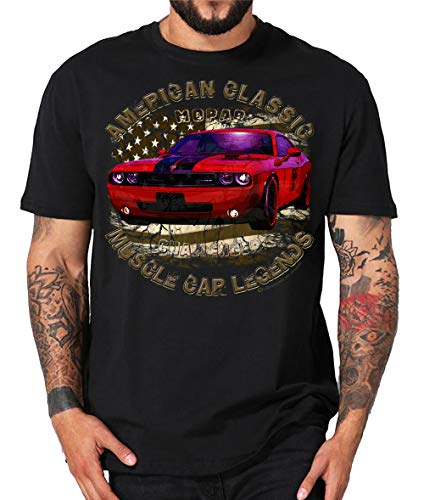 Classic Modern Muscle car Shirt Challenger V8 US car kompatibel Dodge (4XL, Challenger red schwarz) von Shirtmatic