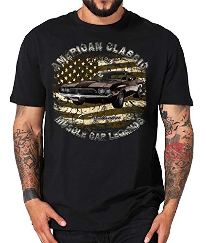 Classic Modern Muscle car Shirt Challenger V8 US car kompatibel Dodge (M, Challenger 73 schwarz) von Shirtmatic