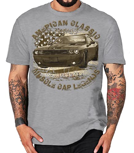 Classic Modern Muscle car Shirt Challenger V8 US car kompatibel Dodge (M, Challenger Retro grau) von Shirtmatic