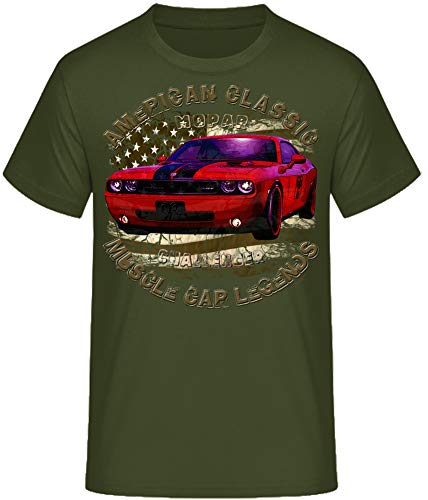 Classic Modern Muscle car Shirt Challenger V8 US car kompatibel Dodge M, Challenger red Oliv (Army) von Shirtmatic