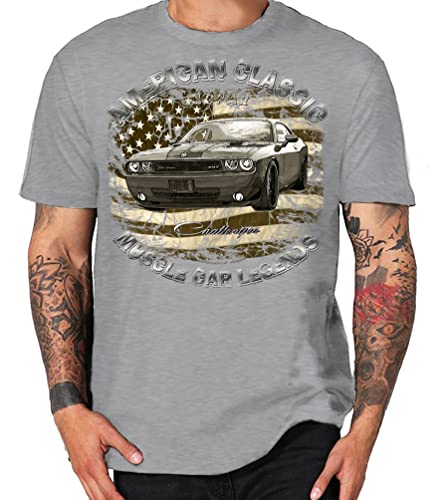 Classic Modern Muscle car Shirt Challenger V8 US car kompatibel Dodge (3XL, Challenger Vintage grau) von Shirtmatic