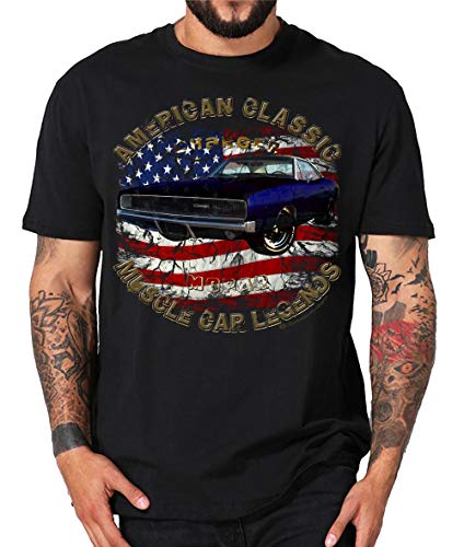 Classic Modern Muscle car Shirt Challenger V8 US car kompatibel Dodge (XXL, Charger 68 Color schwarz) von Shirtmatic