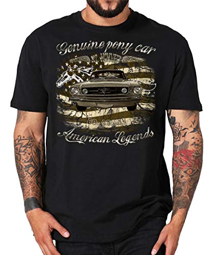 Genuine Mustang 60s 70s Vintage Oldtimer American Muscle car T-Shirt (L, Pony car) von Shirtmatic