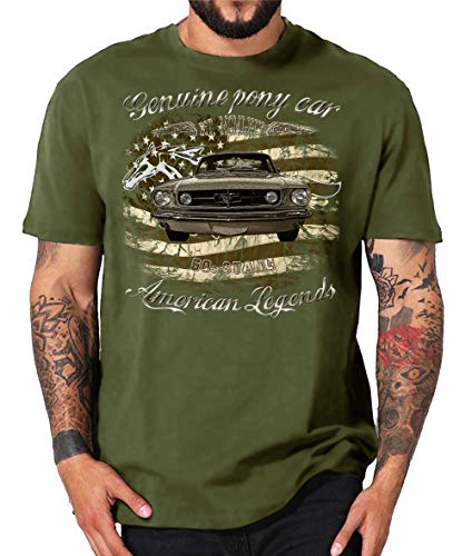 Genuine Mustang 60s 70s Vintage Oldtimer American Muscle car T-Shirt (XXL, Pony car Oliv) von Shirtmatic