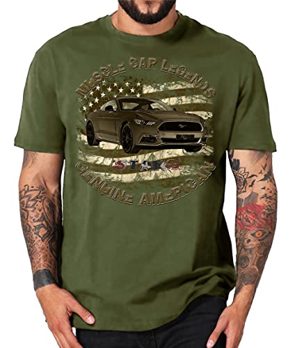 Modern Stang T-Shirt, GT V8, USA Flag Pony American Muscle car (XL, Stang 16 Oliv) von Shirtmatic