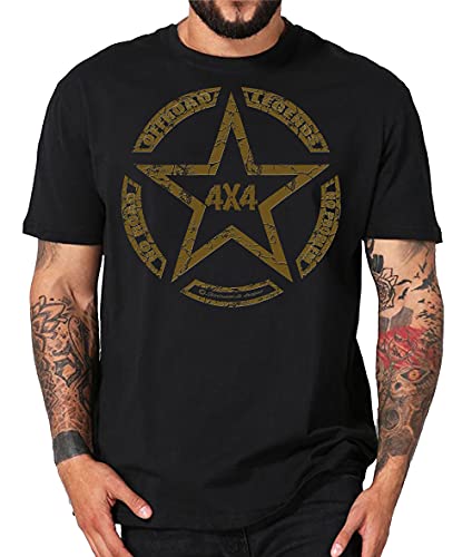 Offroad Legends USA Vintage T-Shirt Amerika Army Geländewagen Jeep (3XL, Star schwarz) von Shirtmatic