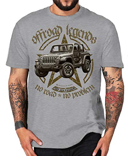 Offroad Legends USA Vintage T-Shirt Amerika Army Geländewagen Jeep (4XL, grau Rubi) von Shirtmatic