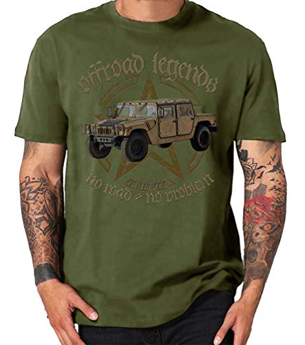 Offroad Legends USA Vintage T-Shirt Amerika Army Geländewagen Jeep (L, Humvee Oliv) von Shirtmatic