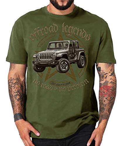 Offroad Legends USA Vintage T-Shirt Amerika Army Geländewagen Jeep (L, Oliv Rubi) von Shirtmatic