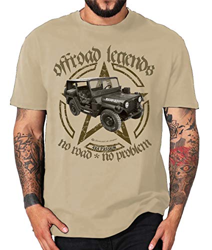 Offroad Legends USA Vintage T-Shirt Amerika Army Geländewagen Jeep (XL, Mutt Army Sand) von Shirtmatic