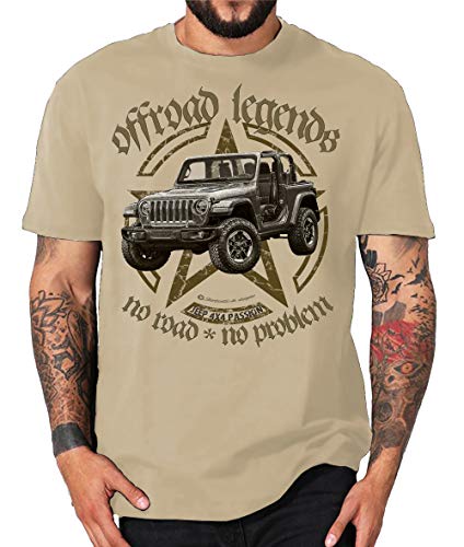 Offroad Legends USA Vintage T-Shirt Amerika Army Geländewagen Jeep (XL, Sand Rubi) von Shirtmatic