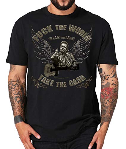 Shirtmatic Cash Rock n Roll Rockabilly Guitar Vintage Johnny Gitarre Lucky Shirt (L, FTW Wings schwarz) von Shirtmatic