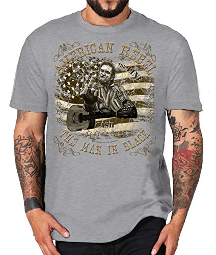 Shirtmatic Cash Rock n Roll Rockabilly Guitar Vintage Johnny Gitarre Lucky Shirt (L, Rebel Cash grau) von Shirtmatic