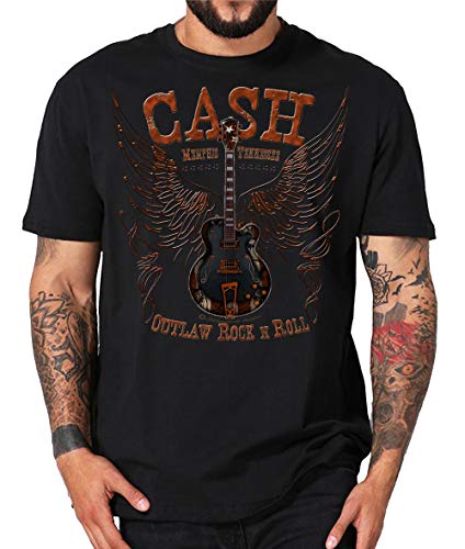 Shirtmatic Cash Rock n Roll Rockabilly Guitar Vintage Johnny Gitarre Lucky Shirt (XL, Cash Guitar schwarz) von Shirtmatic